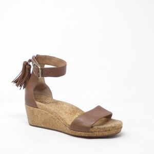 UGG Womens Zoe Wedge Sandals Brown Leather Tassel Ankle Strap 6.5